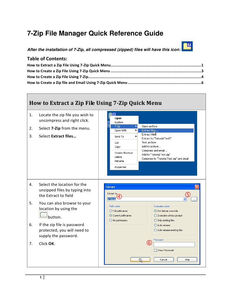 7-Zip File Manager Quick Reference Guide | Zip (File Format) | Computer ...