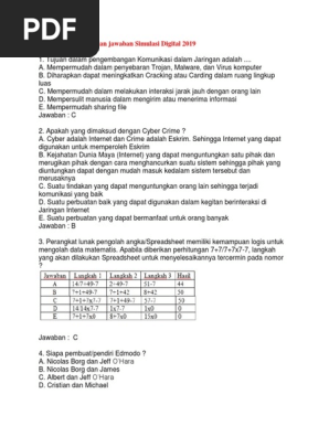 Soal Pilihan Ganda Dan Jawaban Simulasi Digital 2019 Docx