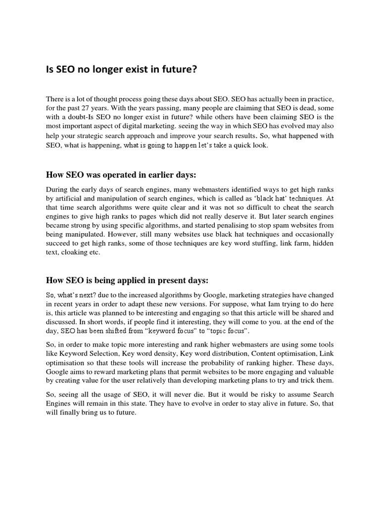 Future of SEO: Evolution and Trends | PDF | Search Engine Optimization ...