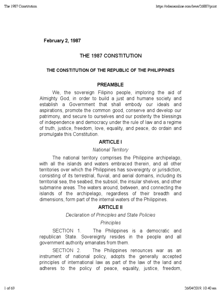 The 1987 Constitution | PDF | United States House Of Representatives ...