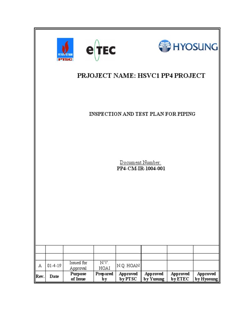 Pp4 CM Ir 1004 001 - Rev. A - Itp For Piping | PDF | Building ...