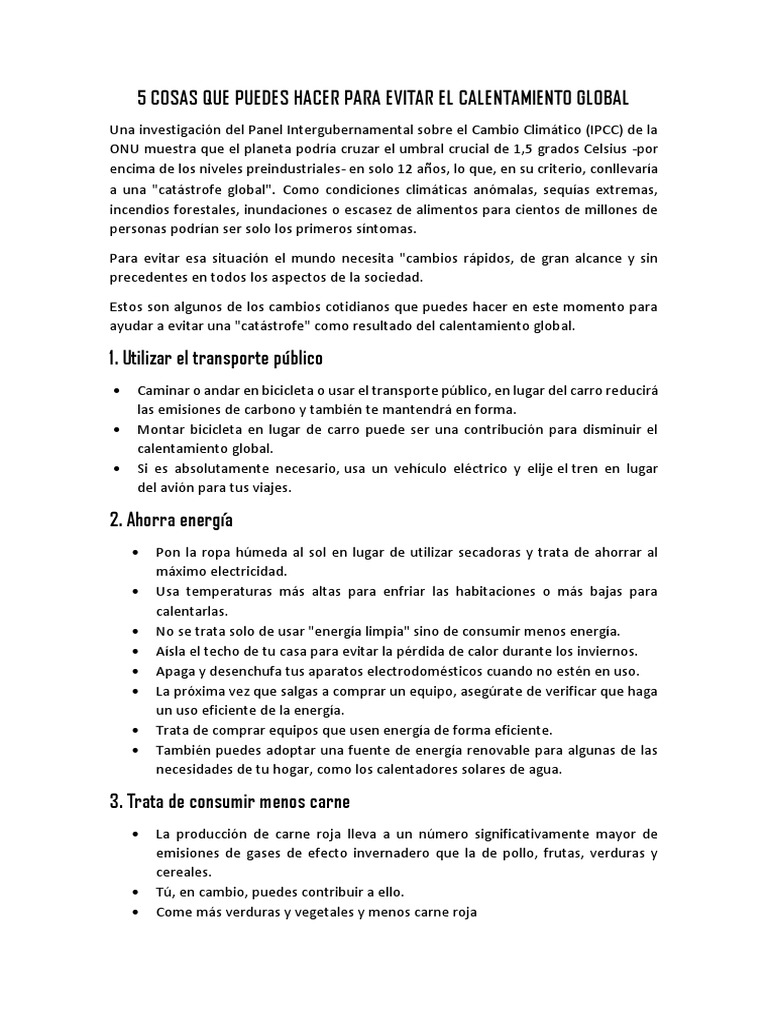 5 Cosas Que Puedes Hacer para Evitar El Calentamiento Global ...