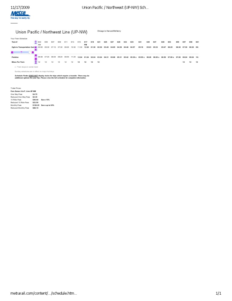 Union Pacific Northwest (UPNW) Schedule PDF