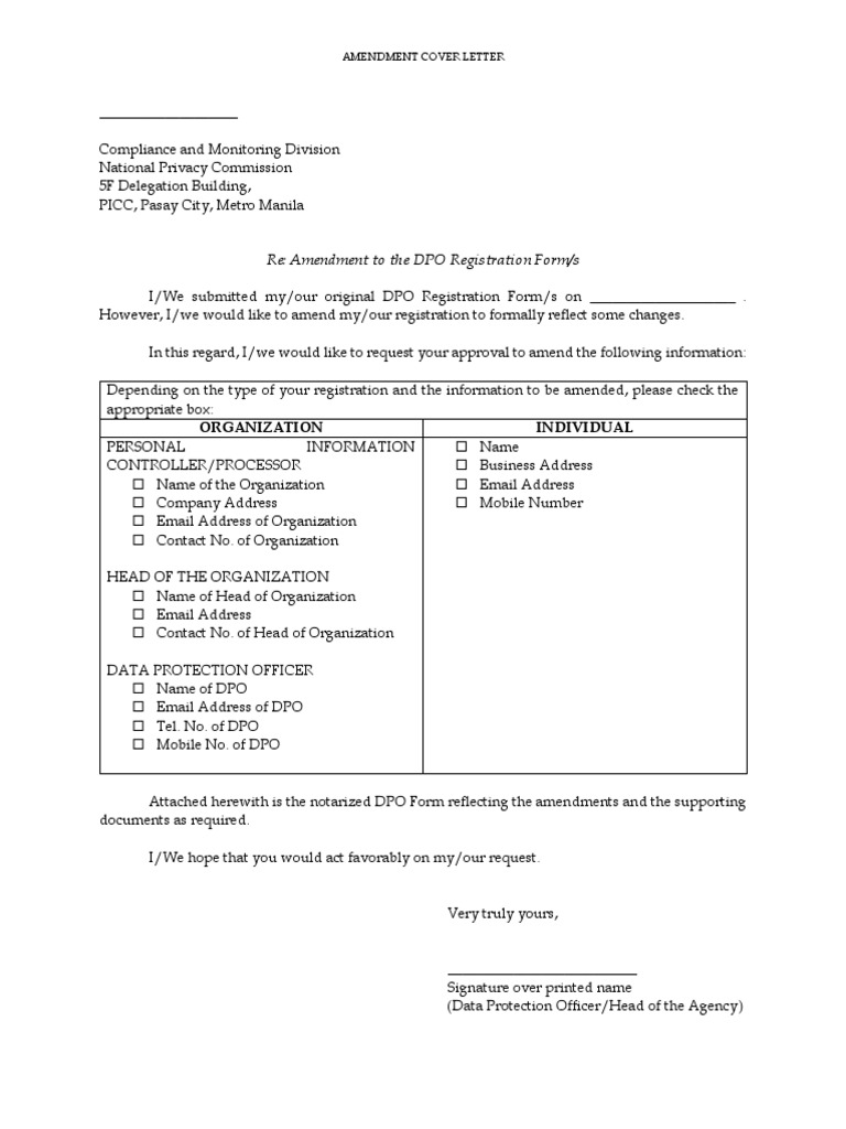 DPO Registration Amendment Request Letter | PDF | Information Privacy ...