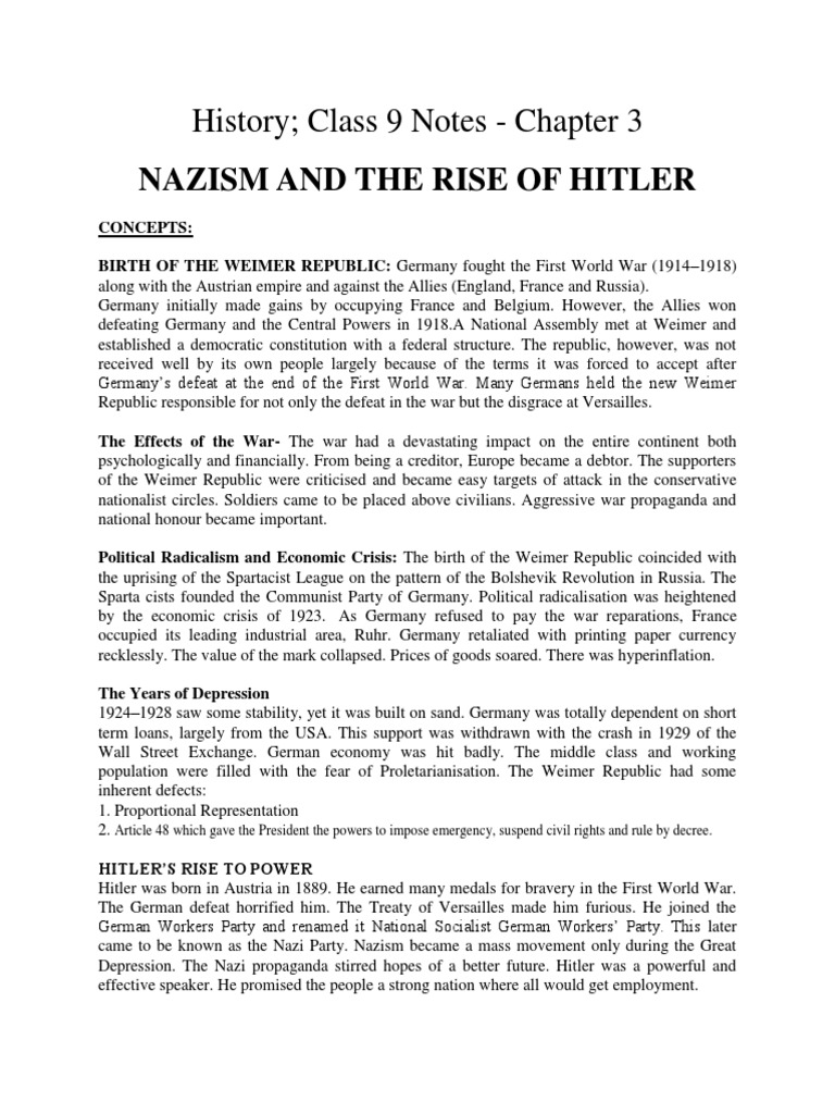 SST Class IX Notes PDF | PDF | Weimar Republic | Nazi Germany