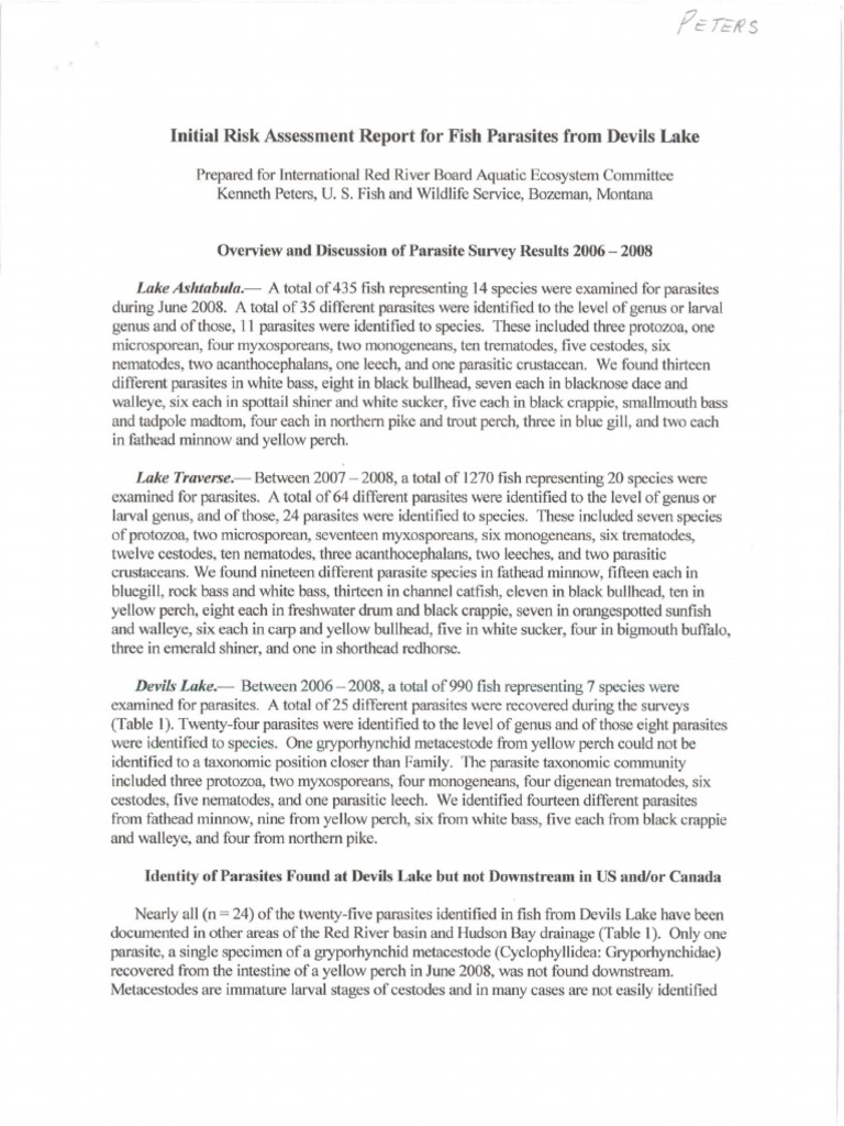 Fish Parasite Risk Assessment Report | PDF | Parasitism | Ecology