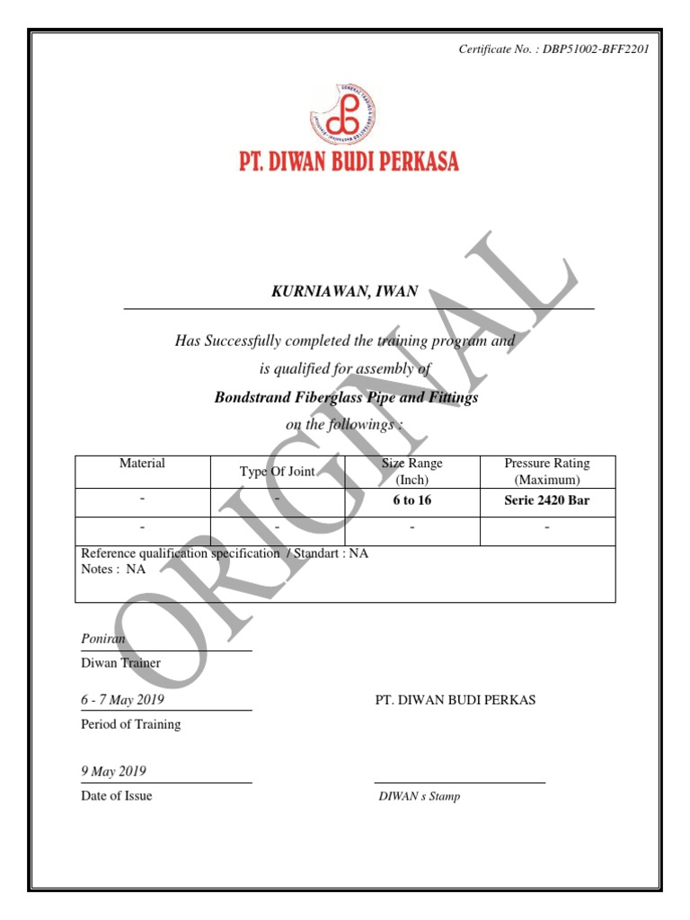 Diwan Budi Perkasa Training Certificate | PDF | Technology & Engineering