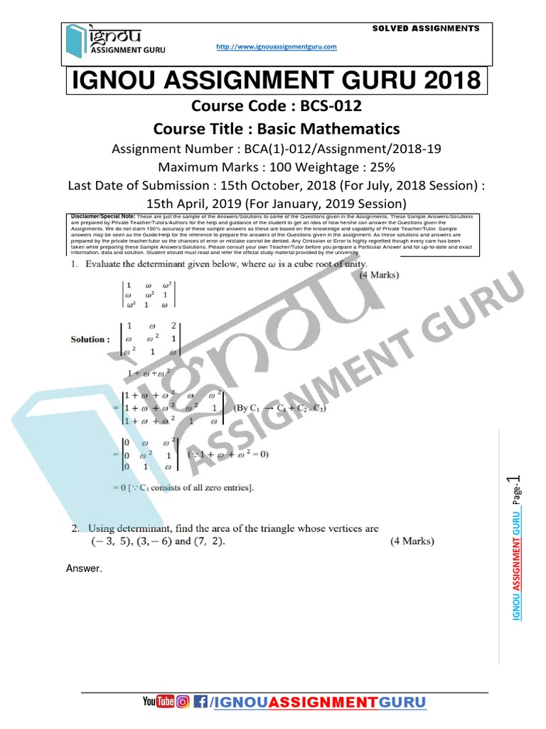 Ignou Assignment Guru 2018: Course Code: BCS-012 Course Title: Basic ...
