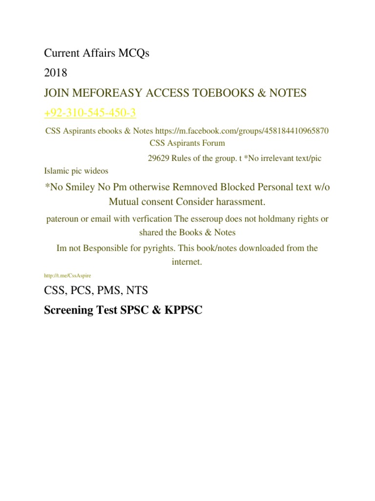 Current Affairs 18 Mcqs Pcs Spsc And Kppsc