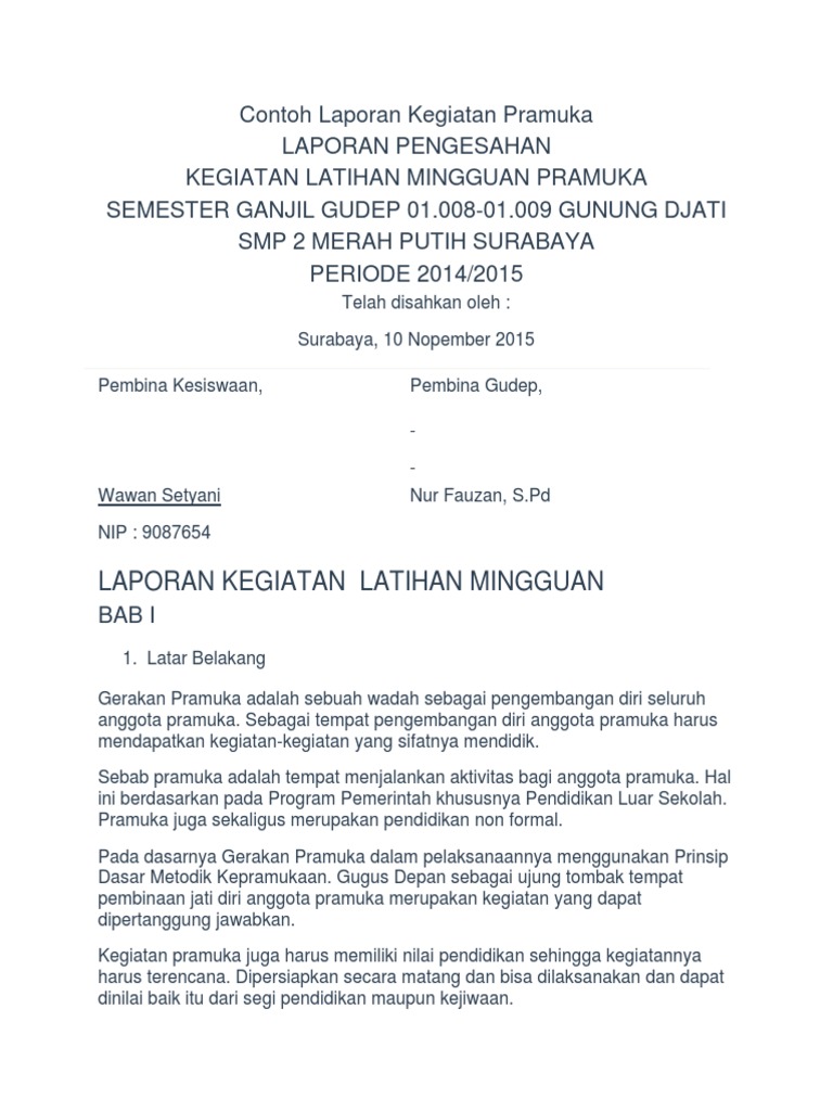 Contoh Laporan Kegiatan Pramuka