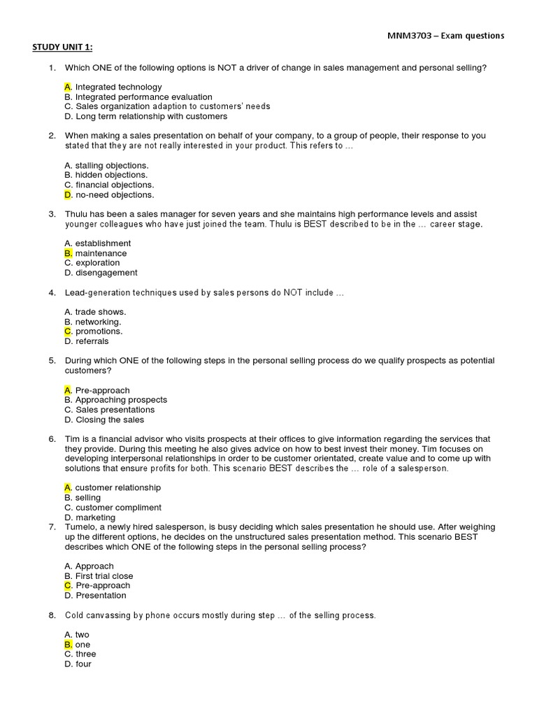 Sales Management Exam Questions | PDF | Sales | Leadership