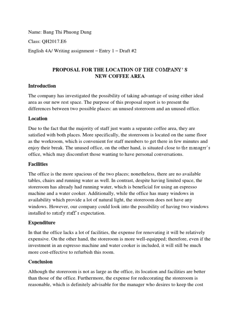 Proposal For The Location of The Company' S New Coffee Area | PDF