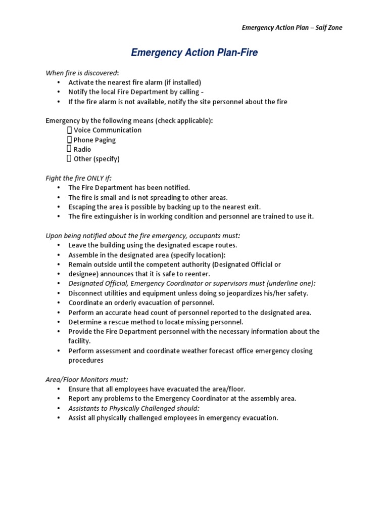 Emergency Action Plan-Fire: When Fire Is Discovered | PDF