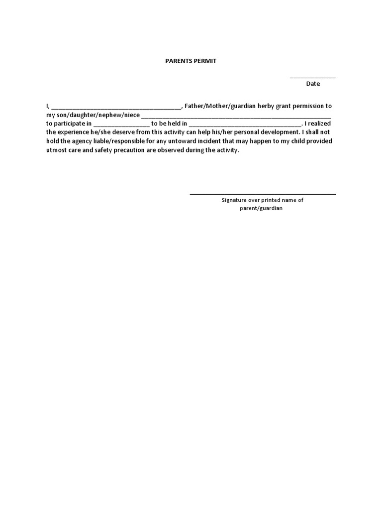 Parent/Guardian Signature Permit Form | PDF