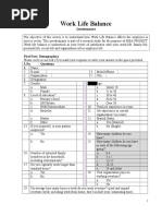 Work Life Balance Questionnaire | PDF | Work–Life Balance | Behavioural ...