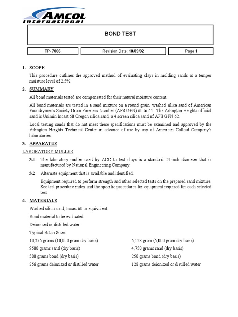 Evaluation of Clay Bonds in Foundry Sands: A Standardized Procedure for ...