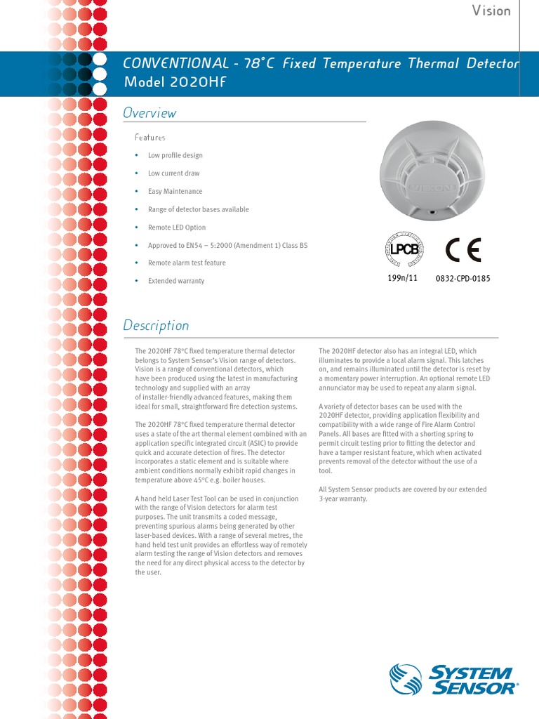 System Sensor Heat Detectors 2020HF PDF Sensor Electricity