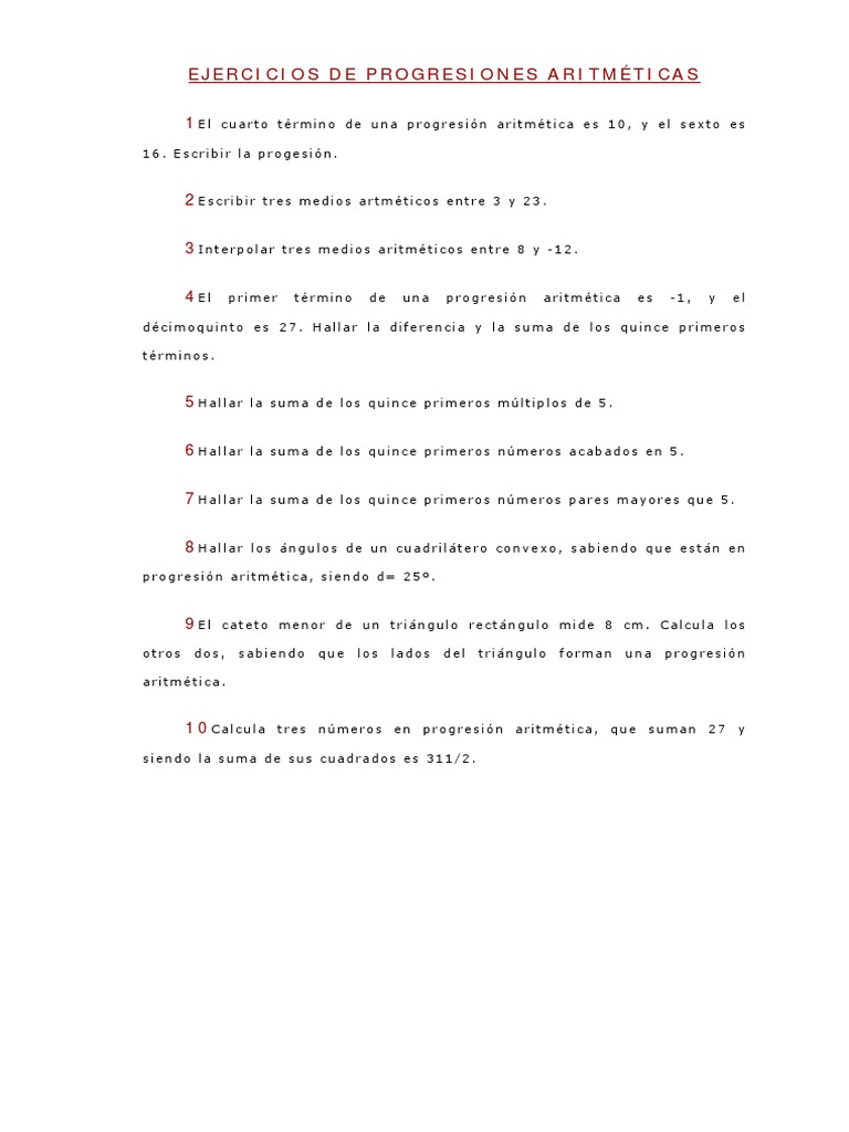 Ejercicios de Progresiones Aritmeticas PDF | PDF | Triángulo ...