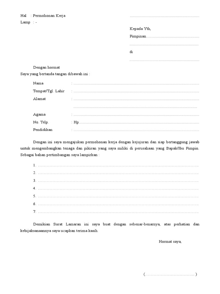 Contoh Surat Lamaran Kerja Kosong Pdf