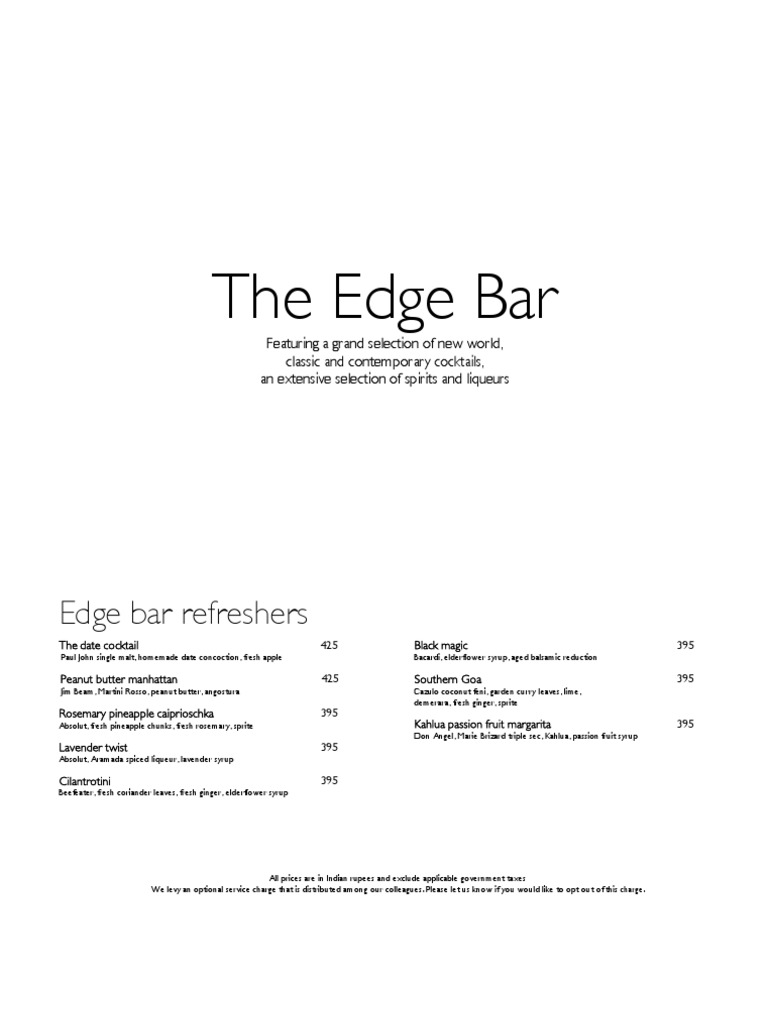 Aliladiwagoa Edge Bar Lounge Menu PDF PDF Grape Wine