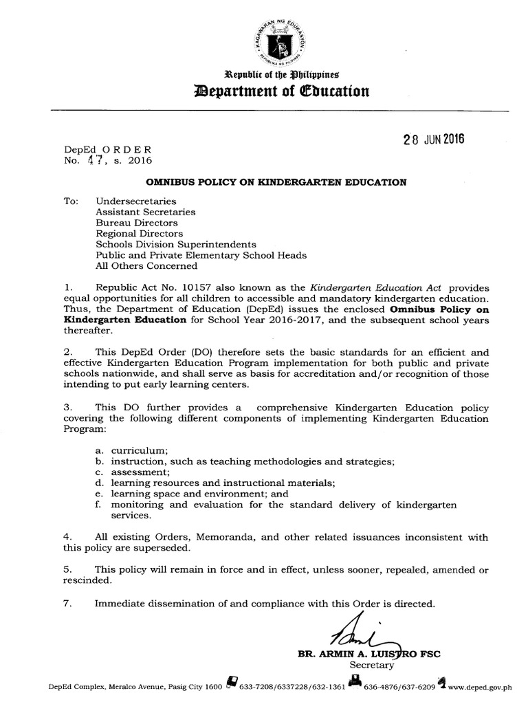 Deped order no 47 s 2016 pdf pdf educational assessment curriculum