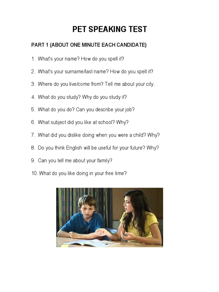 PET Speaking Test Part 1 Questions | PDF | Language Arts & Discipline ...