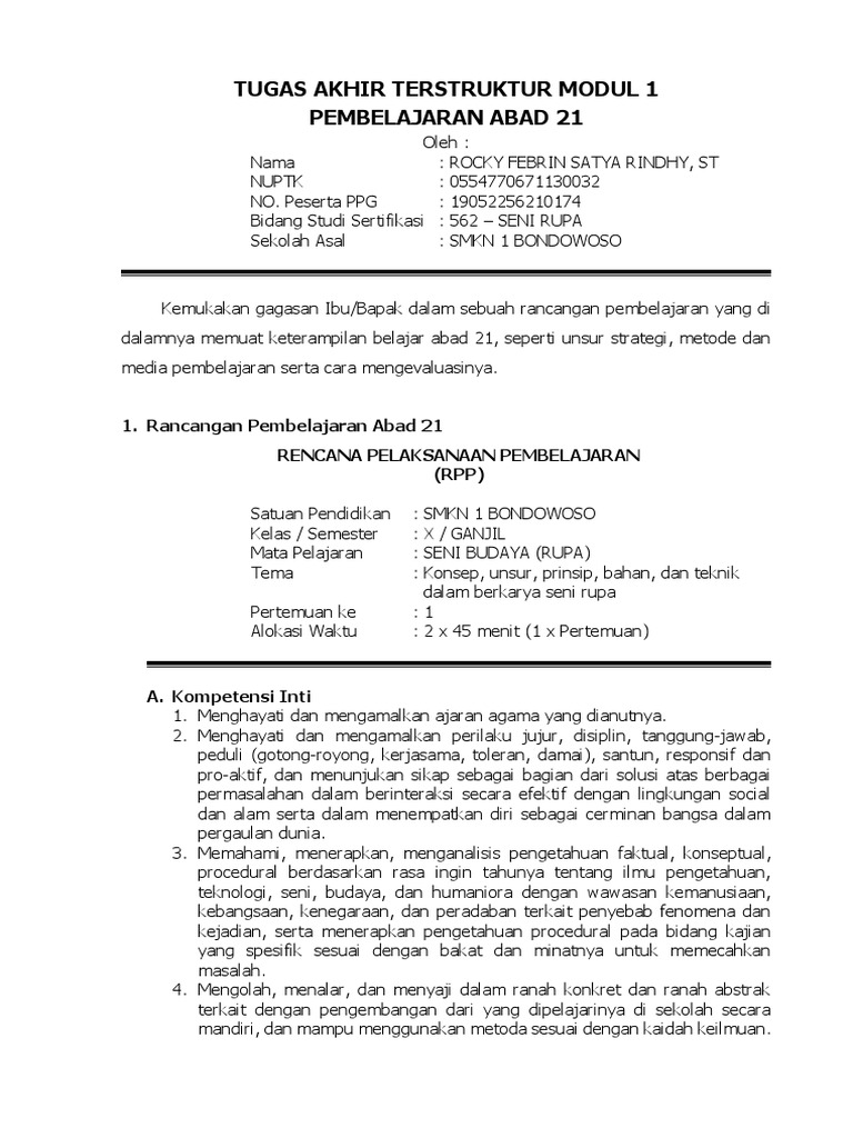 19052256210174 562 Seni Rupa Tugas Akhir Modul 1 Docx