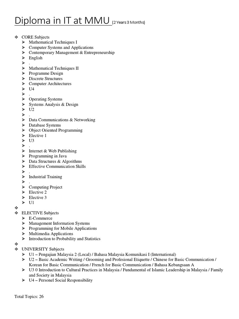 Diploma in IT at 3 Malaysian Universities | PDF | Information System ...