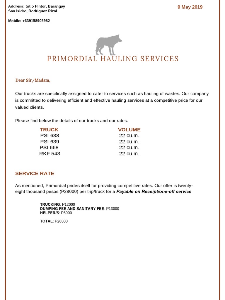 Rodriguez Hauling Service Rates | PDF