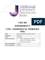 CMT 565 Experiment 5 LTM: Ammoniacal Nitrogen (NH) : Name Student Id Group Name of Partners