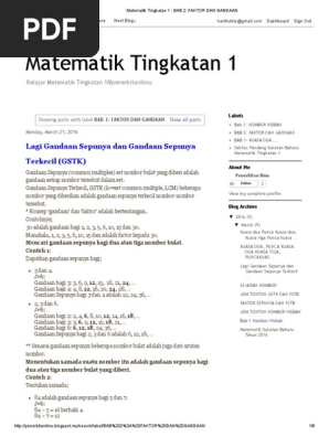 Matematik Tingkatan 1 Bab 2 Faktor Dan Gandaan Pdf