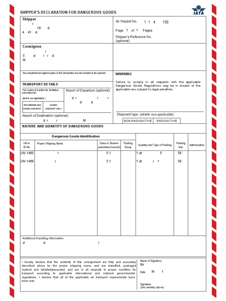 Shipper's Declaration for Dangerous Goods | PDF | Dangerous Goods | Cargo