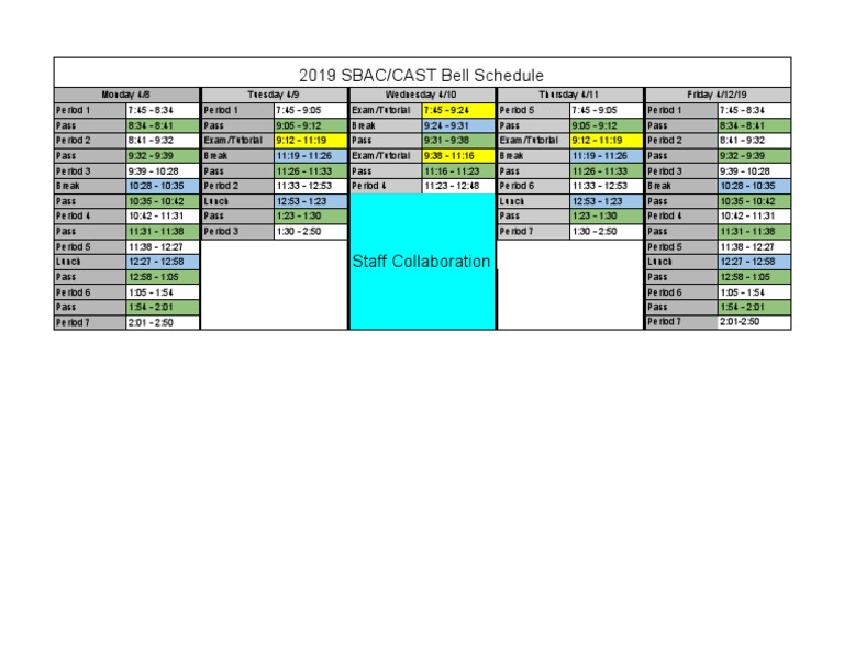 2019 SBAC/CAST Bell Schedule PDF Sports