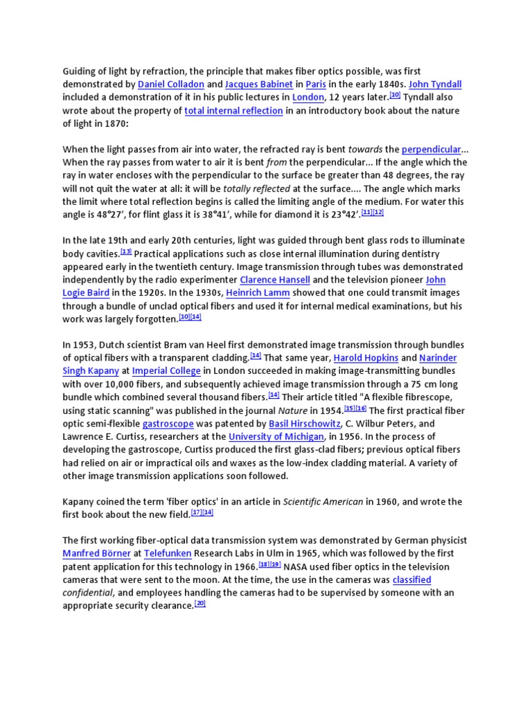 History of Optical Fiber Invention | PDF | Optical Fiber | Optics