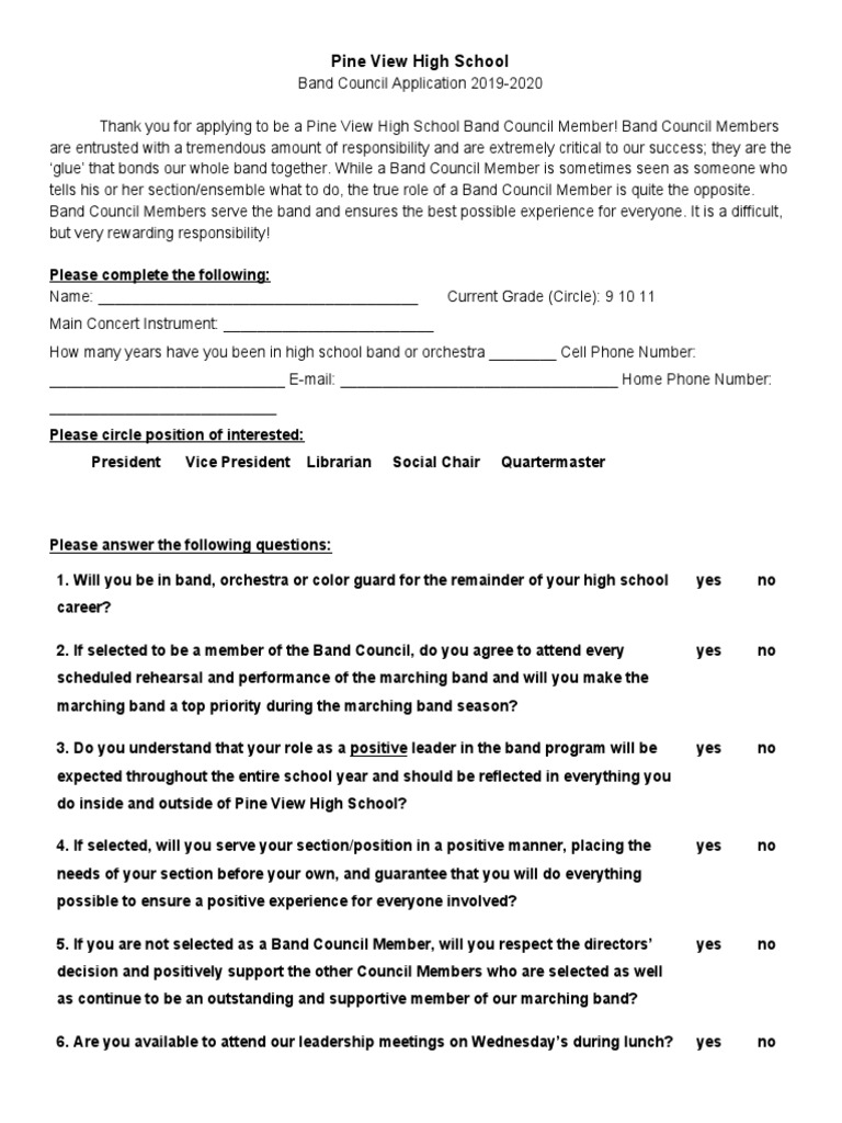 Band Council Application PDF Orchestras