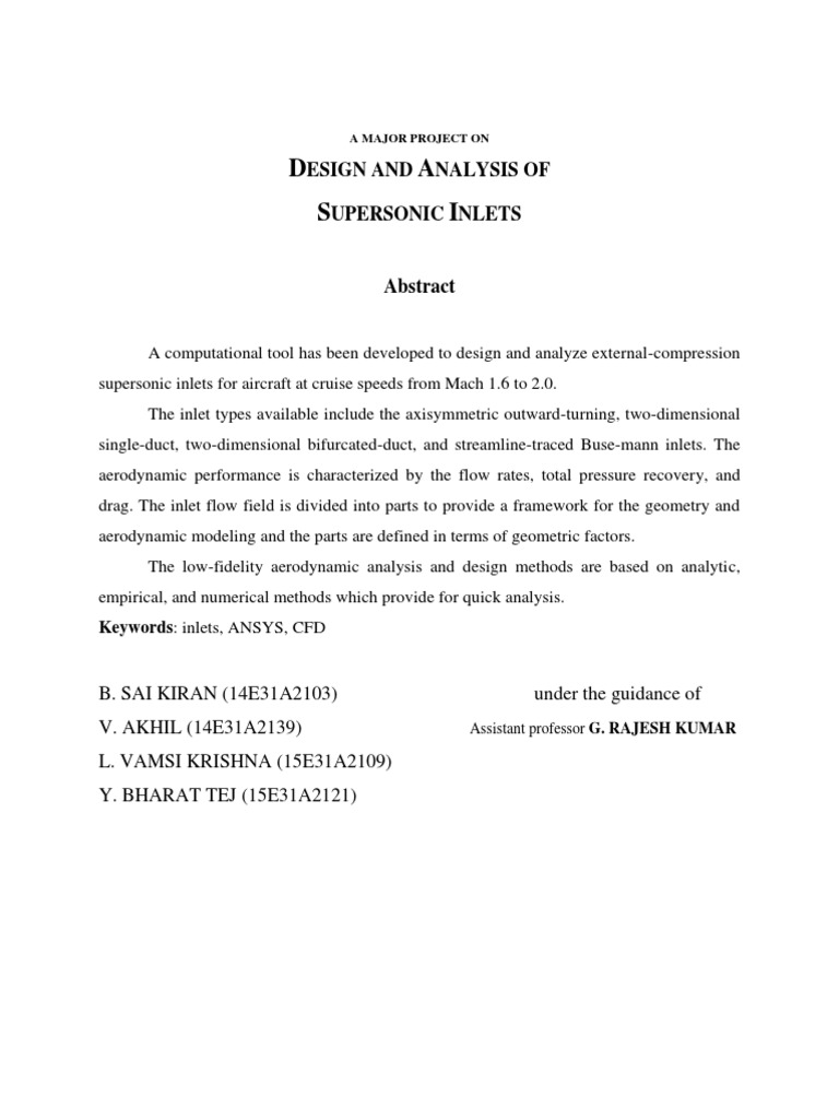 Supersonic Inlet Design and Analysis | PDF | Mach Number | Shock Wave
