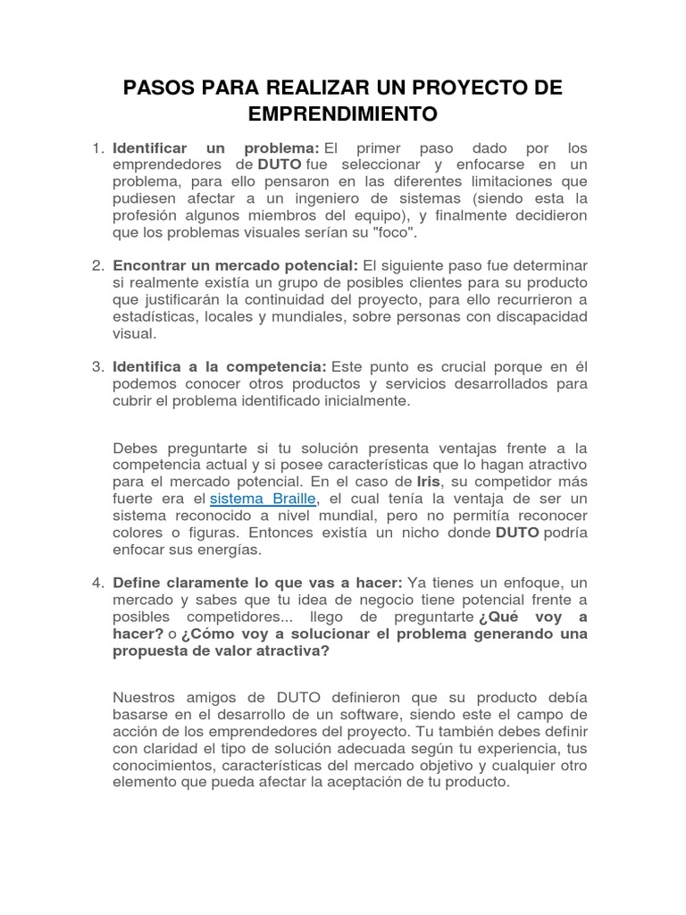 Pasos para un Proyecto de Emprendimiento | PDF | Iniciativa empresarial ...