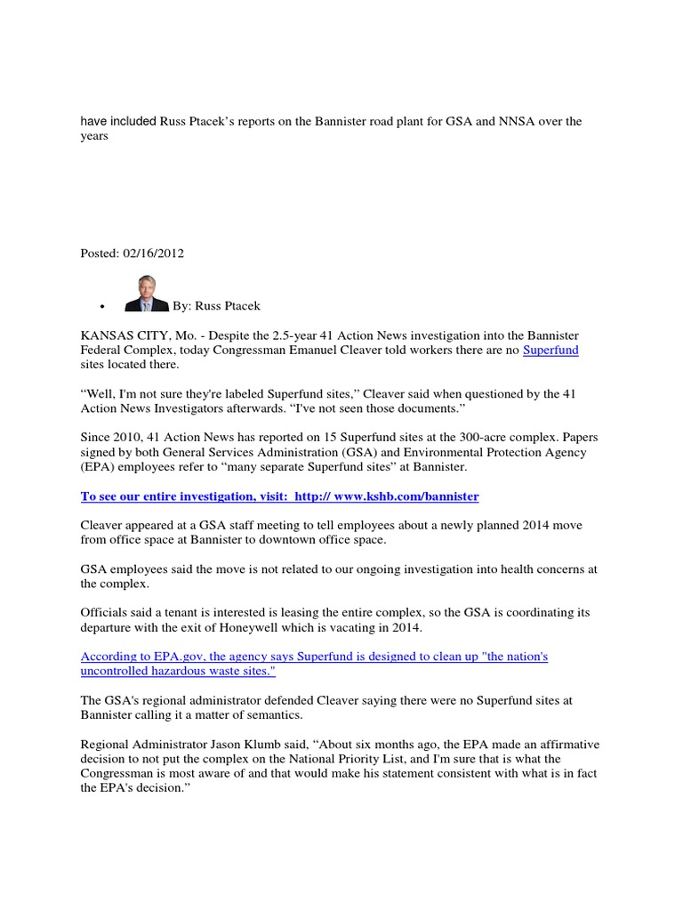 Russ Ptacek's KSHB 41 Reporting On Kansas City Plant, 200912 PDF