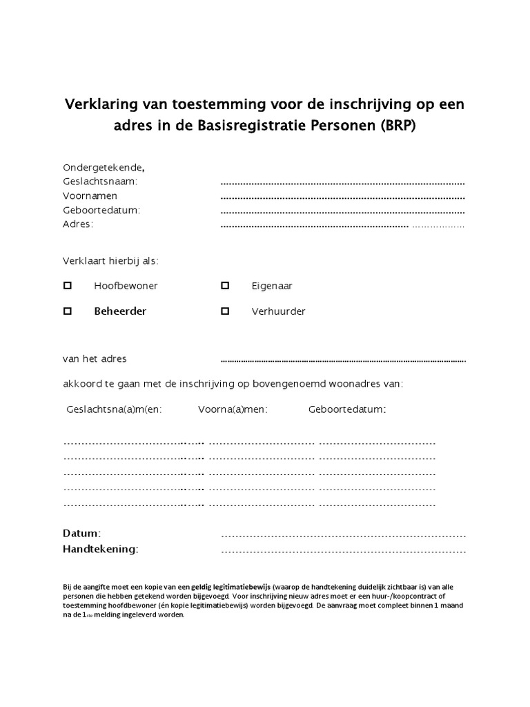 toestemmingsverklaring hoofdbewoner zaanstad