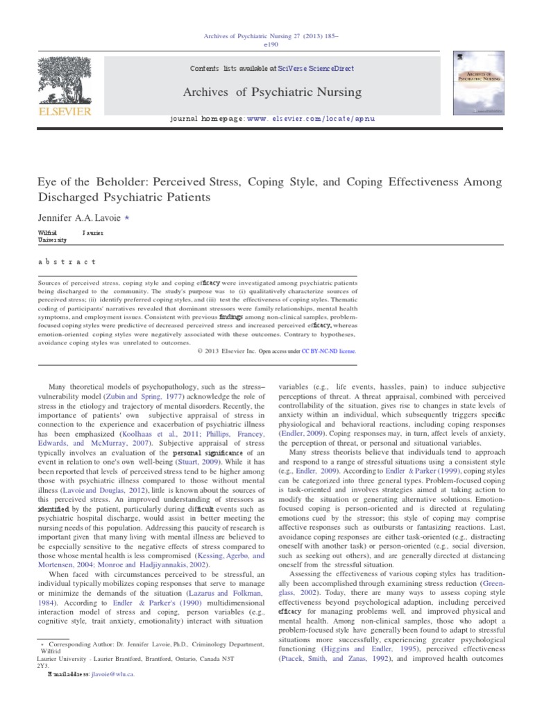 Archives of Psychiatric Nursing | PDF | Coping (Psychology) | Stress ...