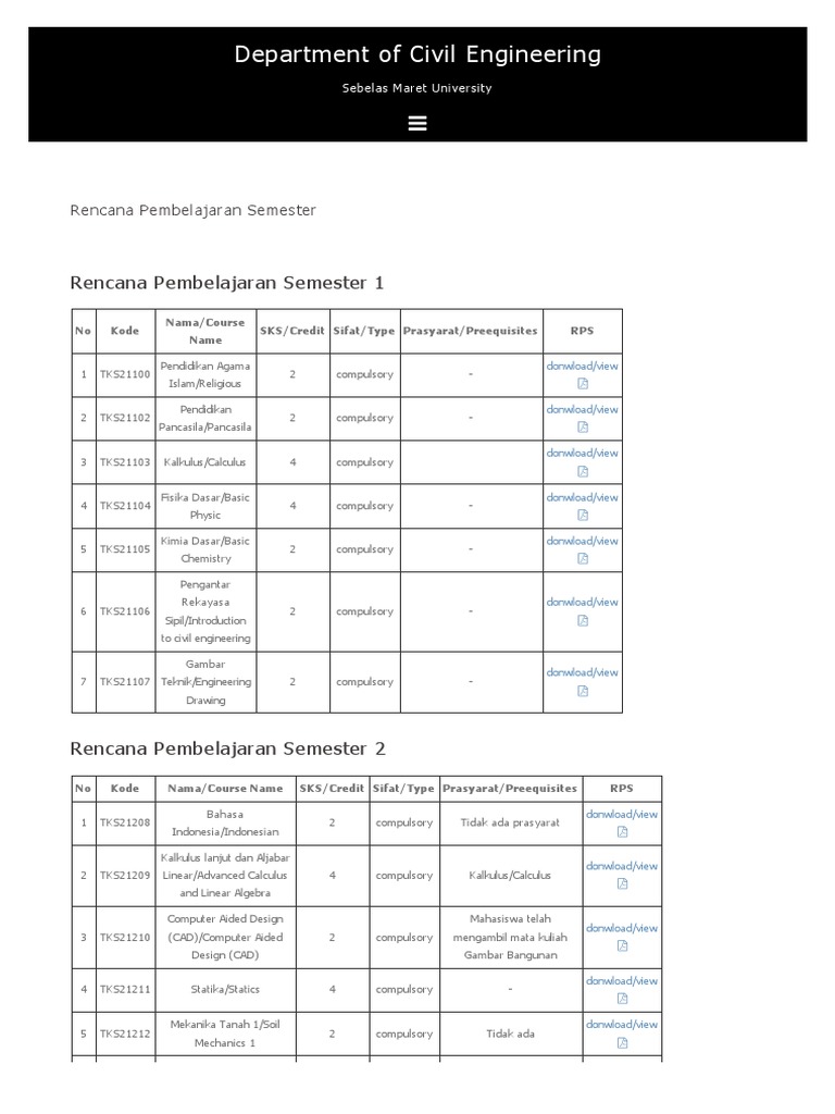 Rencana Pembelajaran Teknik Sipil UNS | PDF | Engineering | Civil ...