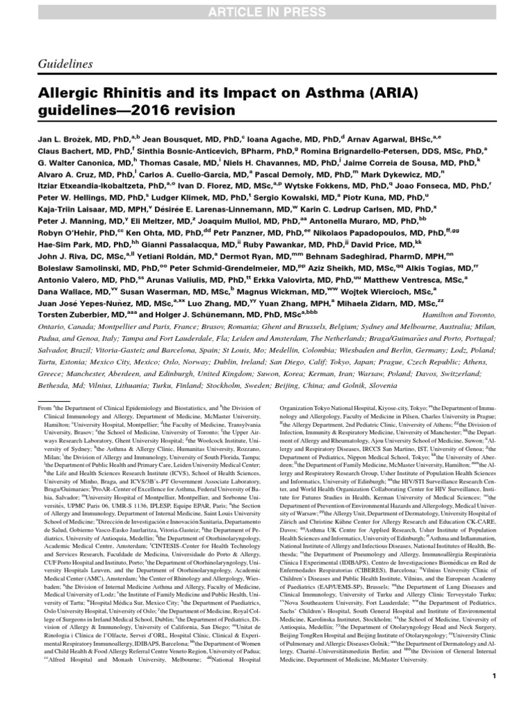 Aria Guidelines 2016 Revision PDF PDF Evidence Based Medicine Allergy
