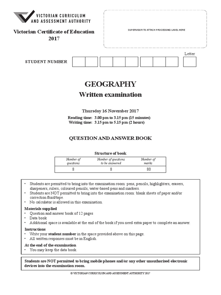 Vcaa 2017 Exam PDF Geography Geographic Information System
