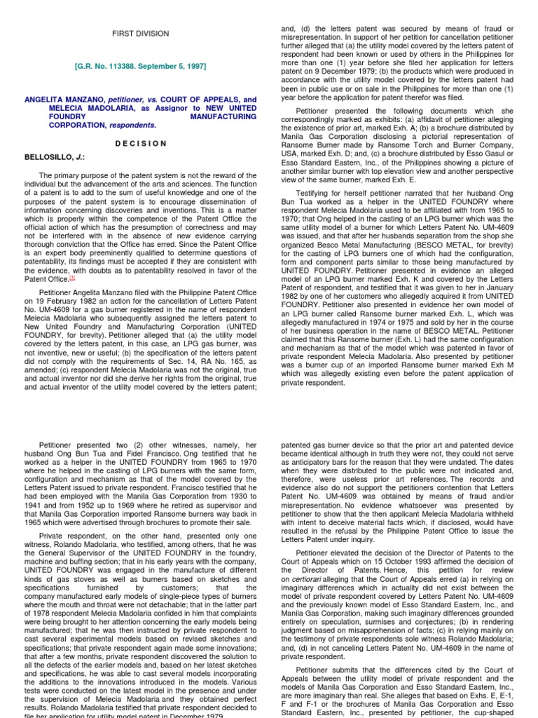 Patent Cancellation Dispute Over Gas Burner Design PDF Prior Art