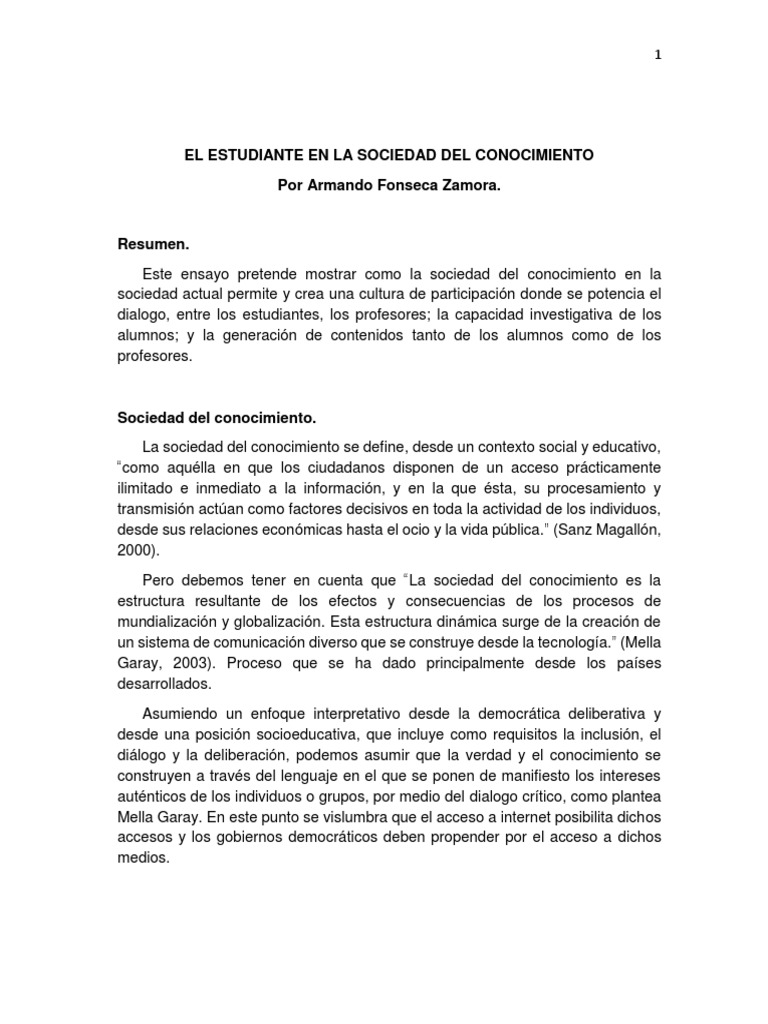 Rol del Estudiante en la Sociedad del Conocimiento | PDF | Conocimiento ...