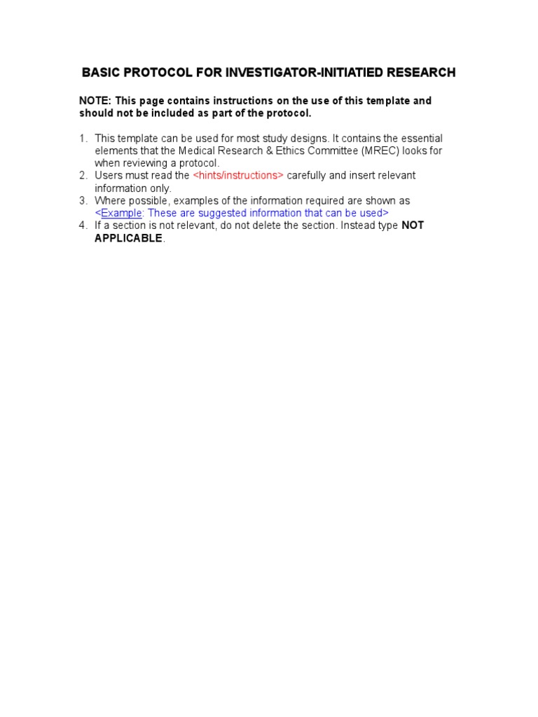Basic Protocol For Investigator-Initiatied Research: Should Not Be ...