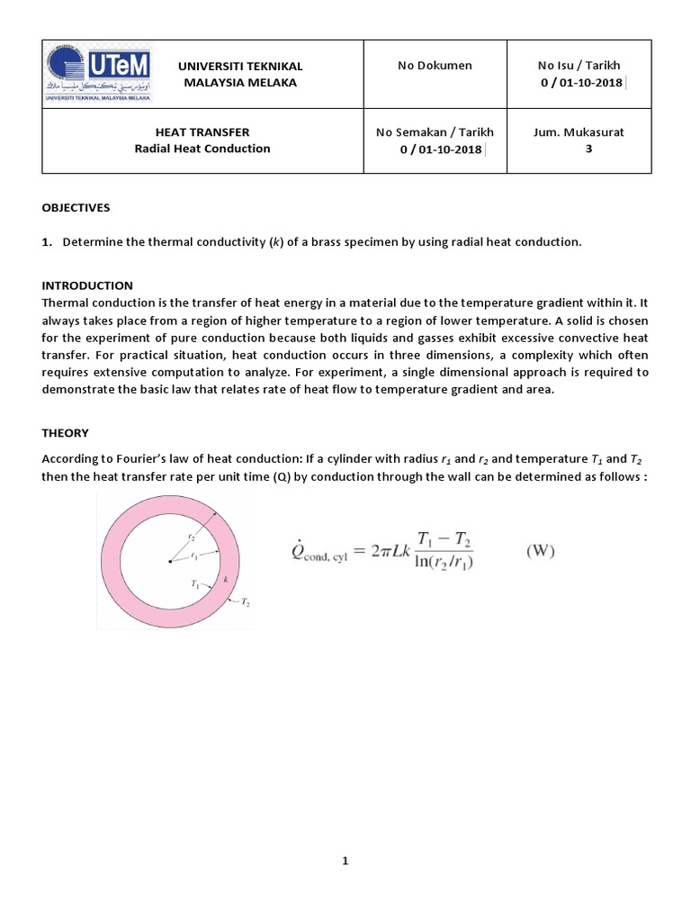 Radial Heat Conduction Experiment | PDF | Thermal Conduction | Heat