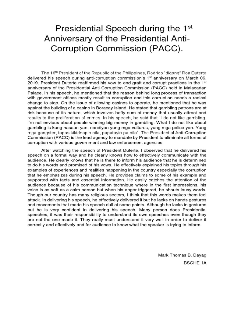 Duterte's Anti-Corruption Speech Highlights | PDF | Rodrigo Duterte ...