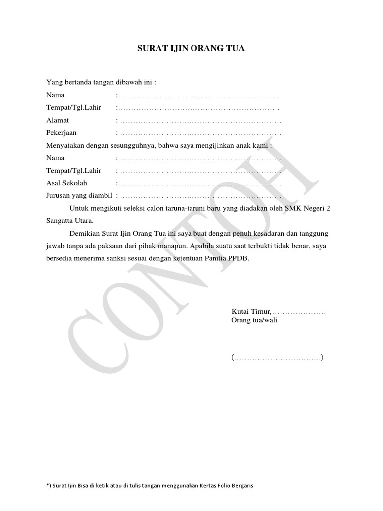 Contoh Surat Ijin Orang Tua