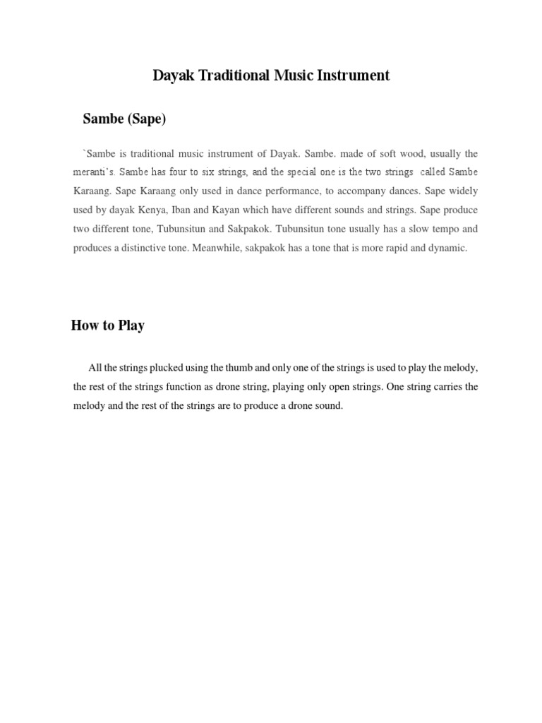 Dayak Sambe: Traditional Music Instrument | PDF | Language Arts ...